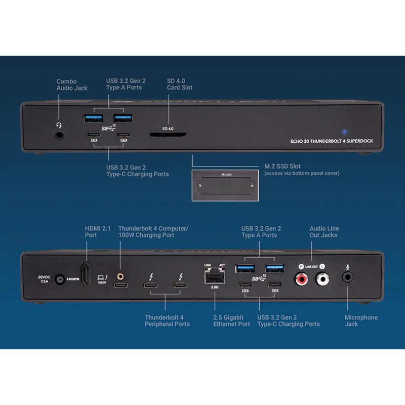 Sonnet Echo 20 Thunderbolt 4 SuperDock 1x M.2 NVMe 20 portów