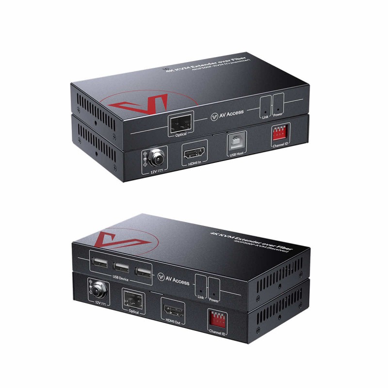 Advanced 4K Fiber KVM Extender over IP, up to 500m Zero Latency, 3x USB 2.0 Ports
