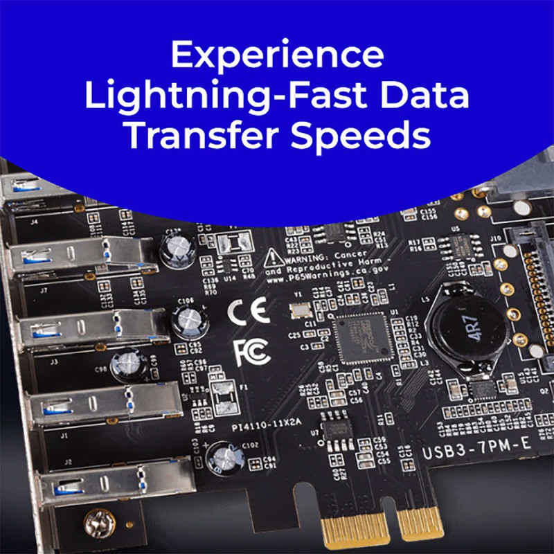 Allegro 7-Port USB 3.2 Gen 1 Type A PCIe Card (7 ports • USB-A 5Gbps/USB 3.2 Gen 1 • USB charging)