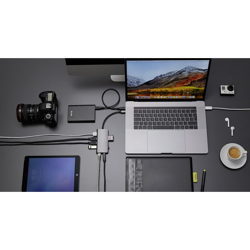 LMP USB-C 3.1 mini Dock 1xHDMI 3xUSB-A 1xRJ45 1GbE 1xUSB-C 60W SDcard HDCP