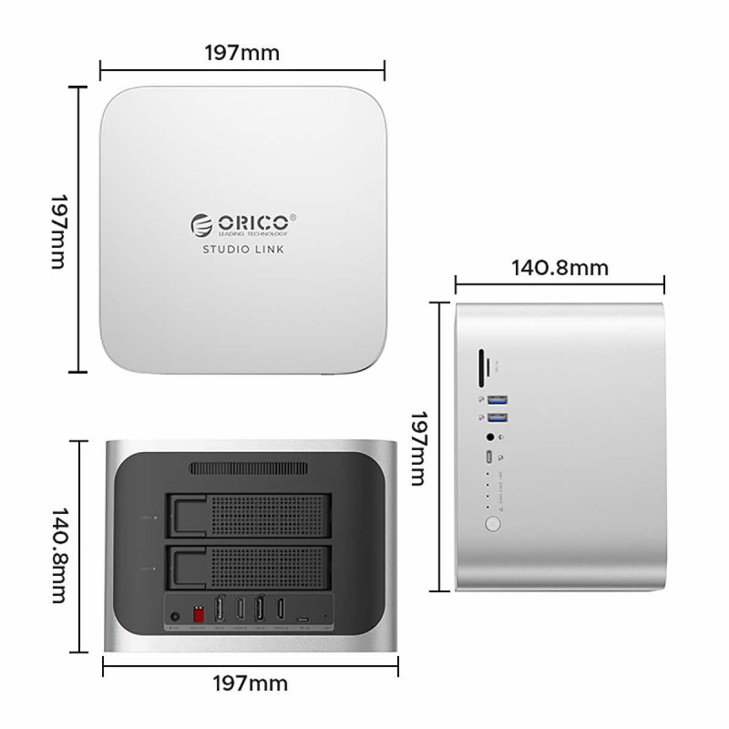 Orico StudioLink MC35M stacja dokująca 13-w-1 10Gb/s 1x M.2 2xSATA RAID DisplayLink USB-A USB-C SD/TF Jack Combo HDMI DP
