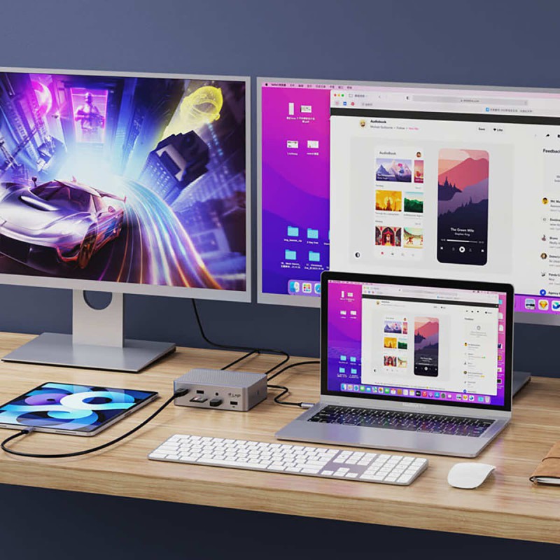 LMP SuperDock 2 15 portowa stacja dokująca USB4 | Thunderbolt 40 Gb/s 2x HDMI DP USB-A 10Gb/s RJ45 2,5 GbE Jack audio SDReader