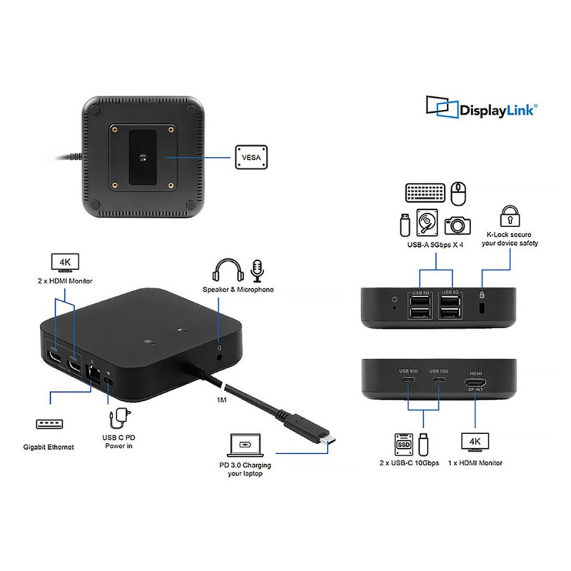 LMP 12 ports docking station USB-C Triple-DisplayDock 4K with DisplayLink PD 85W