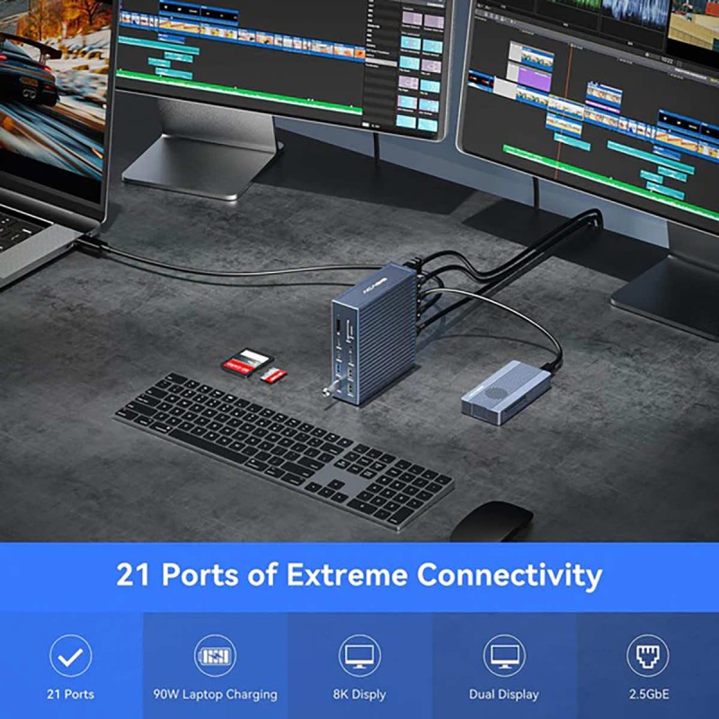 Stacja dokująca Acasis Thunderbolt 4 40Gbps 21 portów USB-C, USB-A, HDMI, LAN 2,5 GbE, microSD, SD, minijack