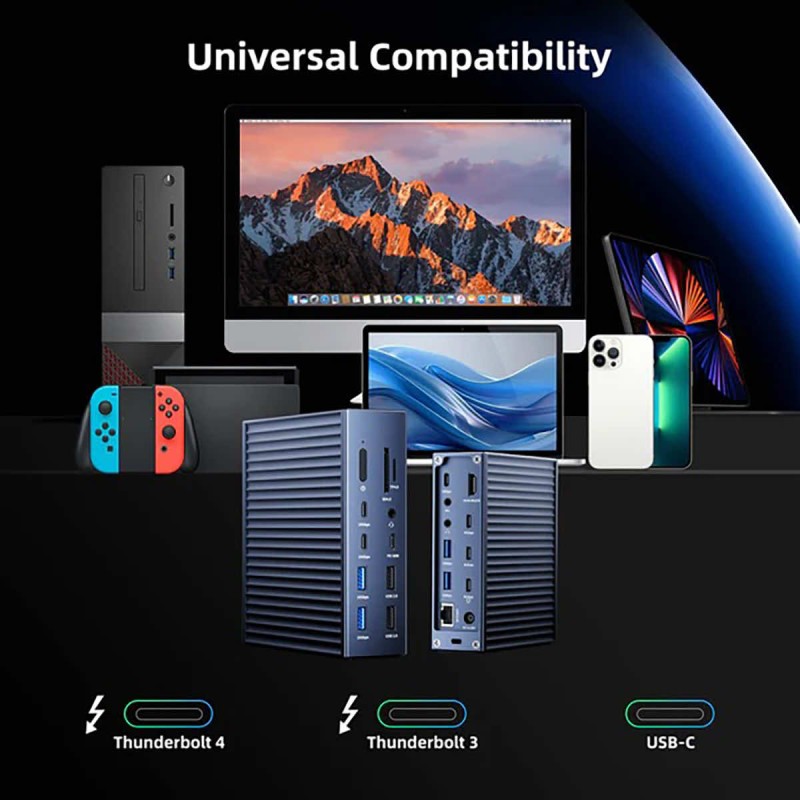 Stacja dokująca Acasis Thunderbolt 4 40Gbps 21 portów USB-C, USB-A, HDMI, LAN 2,5 GbE, microSD, SD, minijack