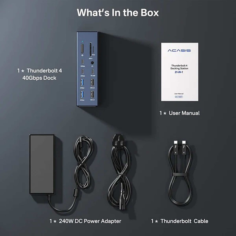 Stacja dokująca Acasis Thunderbolt 4 40Gbps 21 portów USB-C, USB-A, HDMI, LAN 2,5 GbE, microSD, SD, minijack