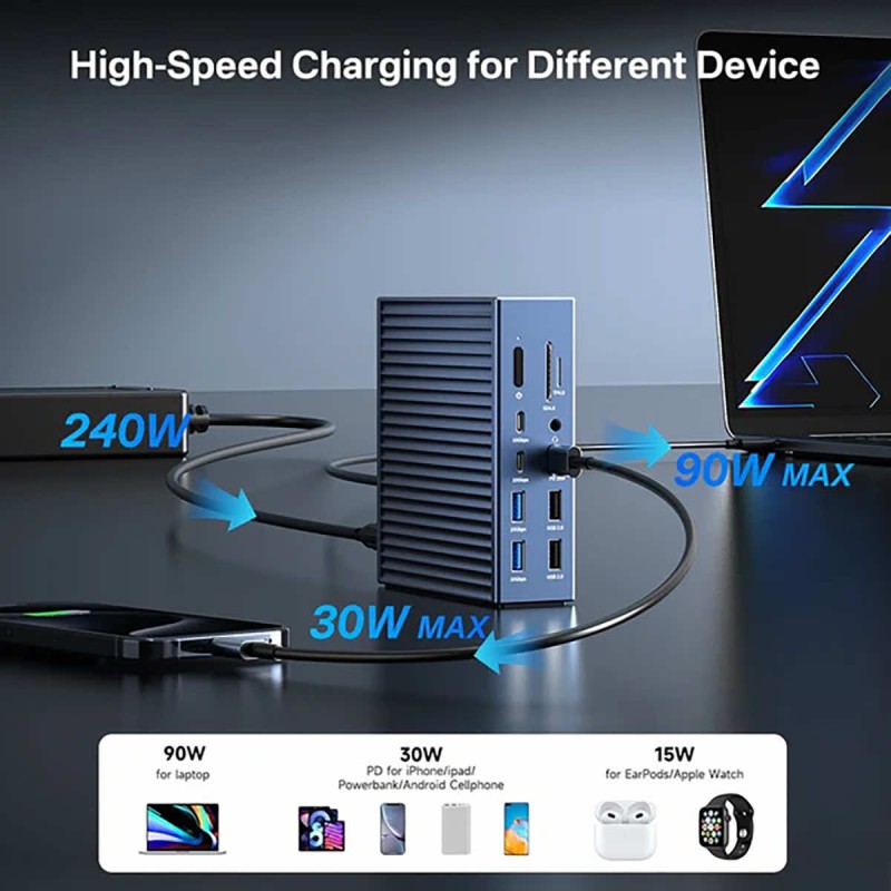 Stacja dokująca Acasis Thunderbolt 4 40Gbps 21 portów USB-C, USB-A, HDMI, LAN 2,5 GbE, microSD, SD, minijack