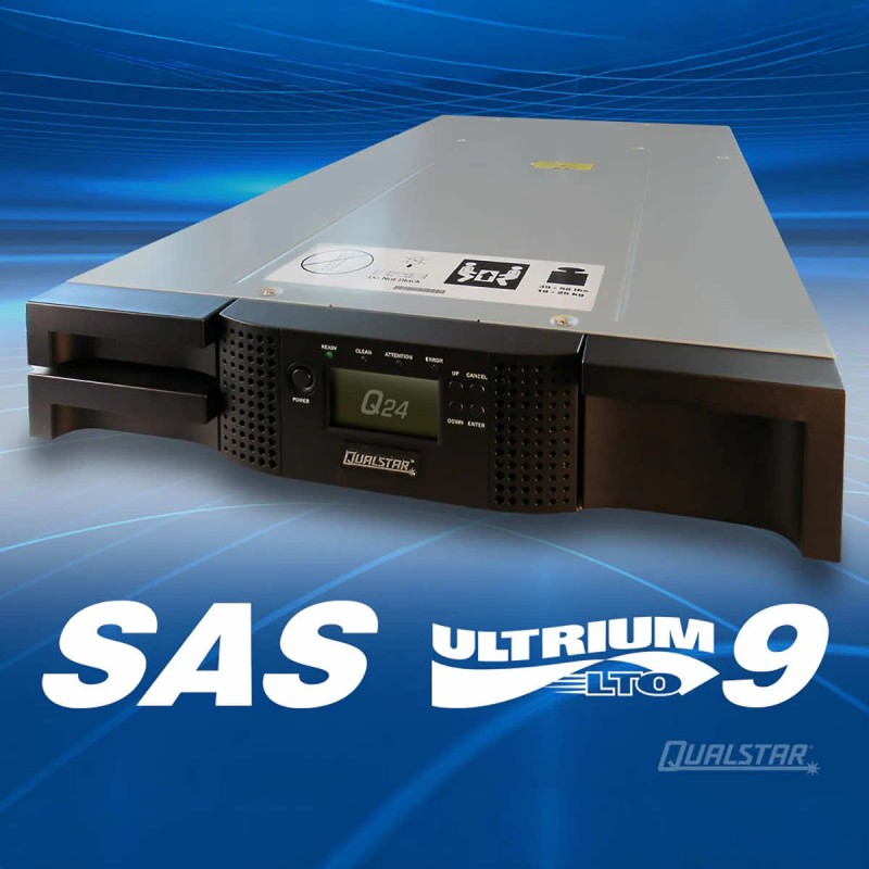 Qualstar Q24 Compact Mid-Range LTO Tape Library with SAS LTO-9 Drive rack 19" 24x cartridge 432/1080TB 3 year warranty