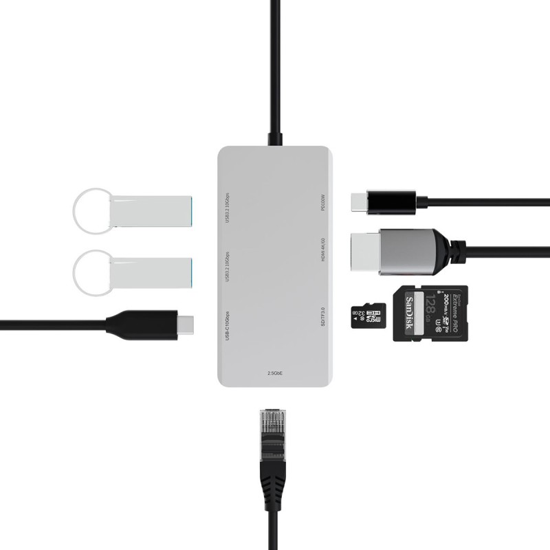 Abart Pro 8-in-1 USB-C docking station with 2.5GbE network card and PD up to 100W