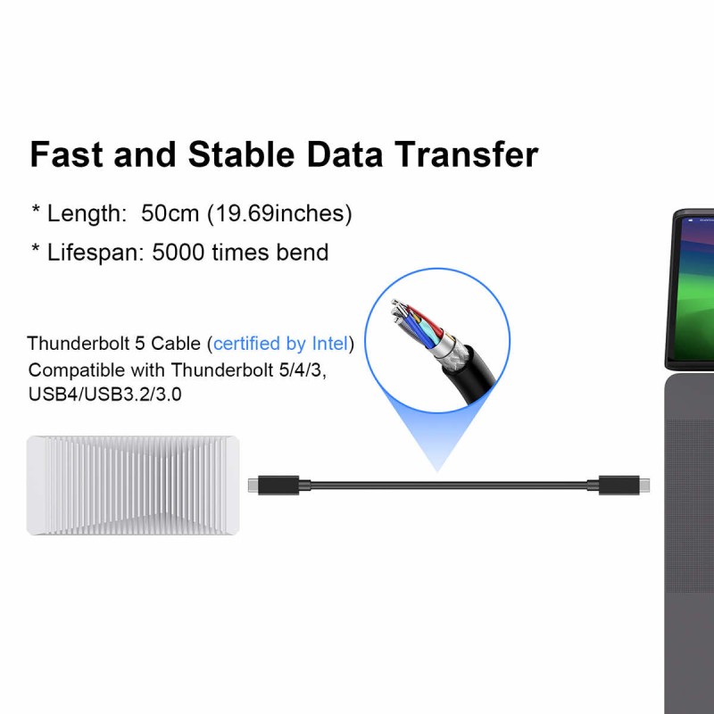 Abart Pro M.2 PCIe NVMe drive enclosure up to 80Gb/s compatible with Thunderbolt 5, Thunderbolt 4, and 3 USB4 up to 6000MB/s