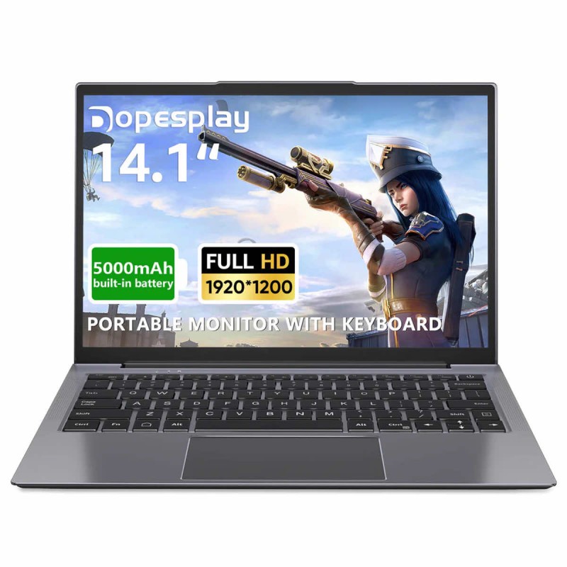 14.1 Inch Dopesplay 1200p HDR IPS Portable Monitor With Keyboard Built-In 5000mah Battery