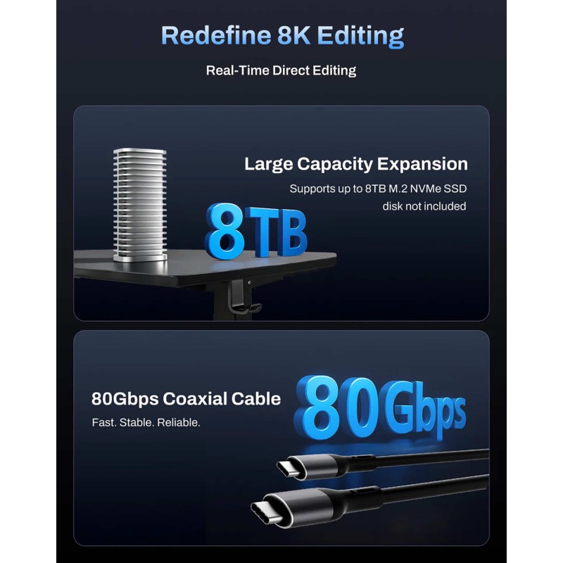 TerraMaster D1 SSD PRO kieszeń Thunderbolt 5 na 1x dysk M.2 SSD NVMe do 80 Gb/s kompatybilna z USB-C