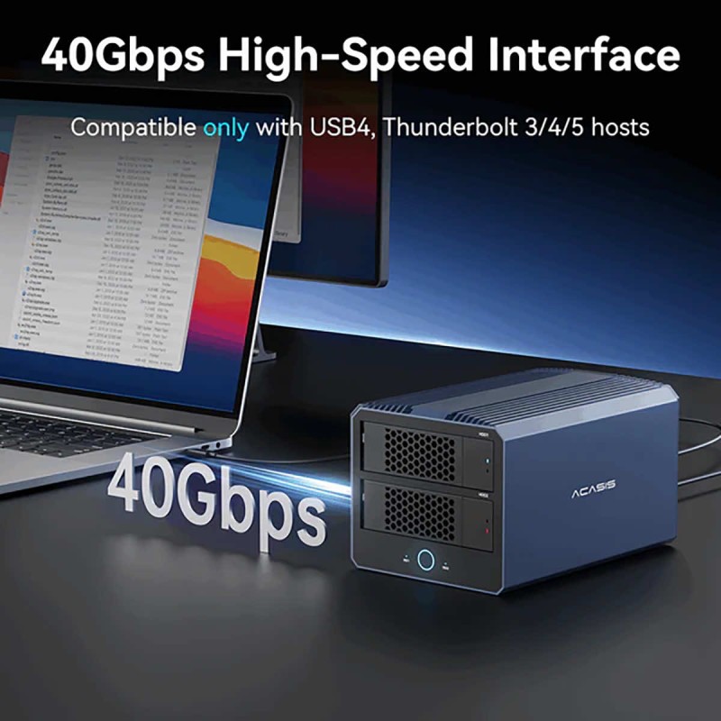 Obudowa Acasis 2x HDD/SSD SATA sprzętowy RAID + 2x SSD NVMe 40Gb/s do 6000MB/s Thunderbolt | USB4 + DisplayPort