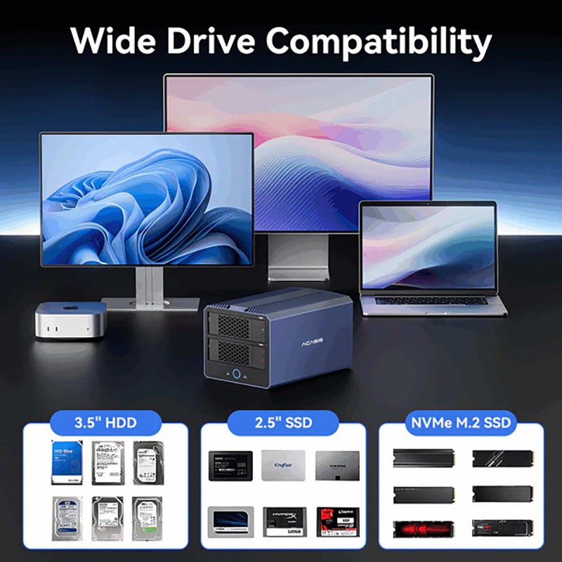 Obudowa Acasis 2x HDD/SSD SATA sprzętowy RAID + 2x SSD NVMe 40Gb/s do 6000MB/s Thunderbolt | USB4 + DisplayPort