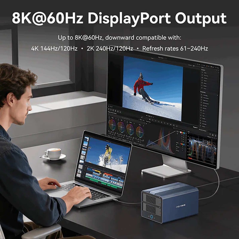 Obudowa Acasis 2x HDD/SSD SATA sprzętowy RAID + 2x SSD NVMe 40Gb/s do 6000MB/s Thunderbolt | USB4 + DisplayPort