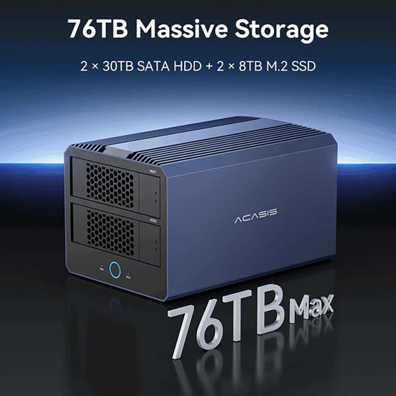 Acasis 2x HDD/SSD SATA hardware RAID enclosure + 2x SSD NVMe 40Gb/s up to 6000MB/s Thunderbolt | USB4 + DisplayPort
