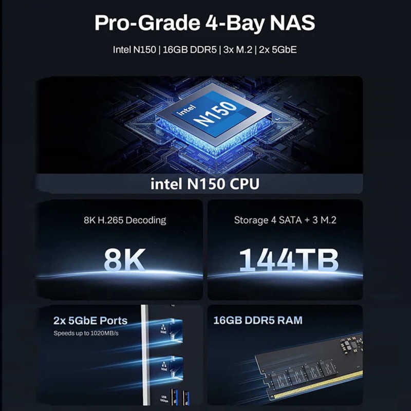 NAS TerraMaster F4-425 Plus 1x256GB NVMe + 2xM.2 Slot 4x HDD 0TB 2x 5GbE 8GBRAM 4xUSB 10 Gb/s Preinstalowany TOS