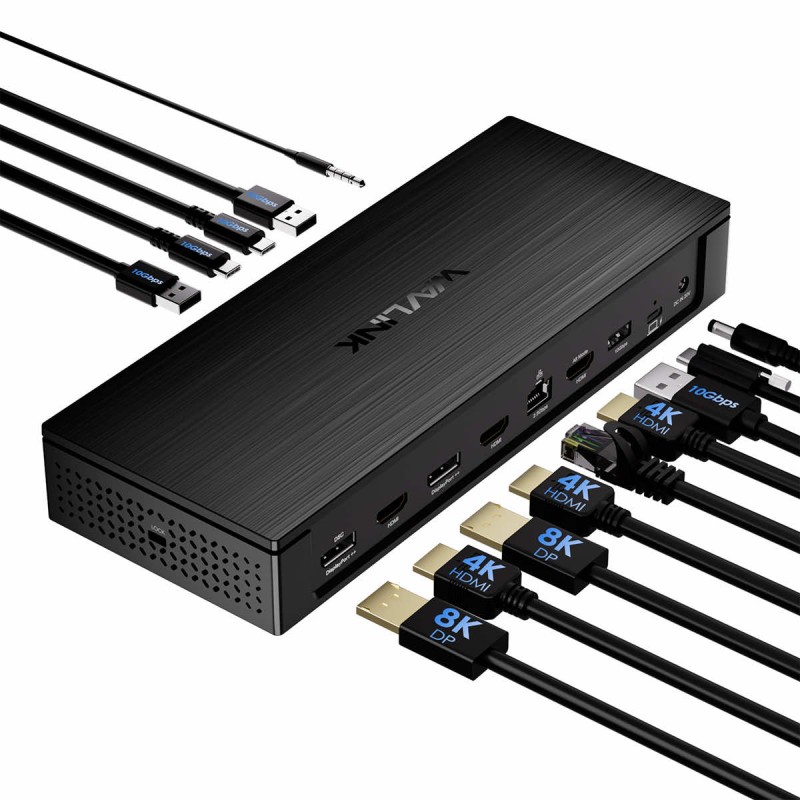 WavLink 13-in-1 Universal DisplayLink Dock 2x8K DP | 5x 4K Display | 2,5GbE LAN | 5x USB 10 Gbs | 100W PD