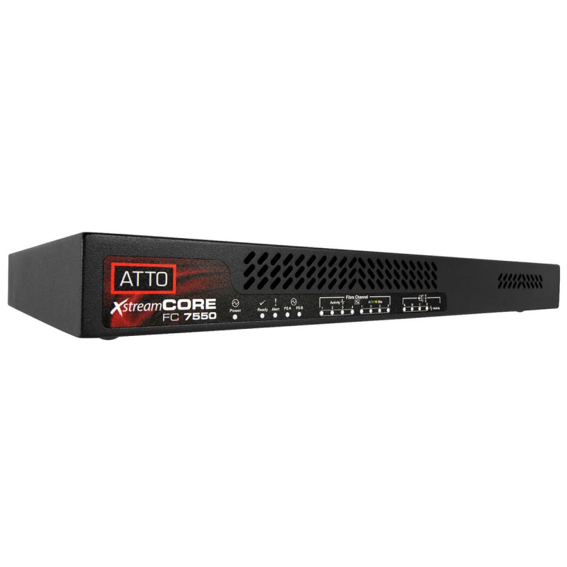 ATTO XstreamCORE FC 7550 Quad 16Gb FC to 12Gb SAS/SATA Storage Controller inc LC SFP+ Modules. R/PSU 1RU