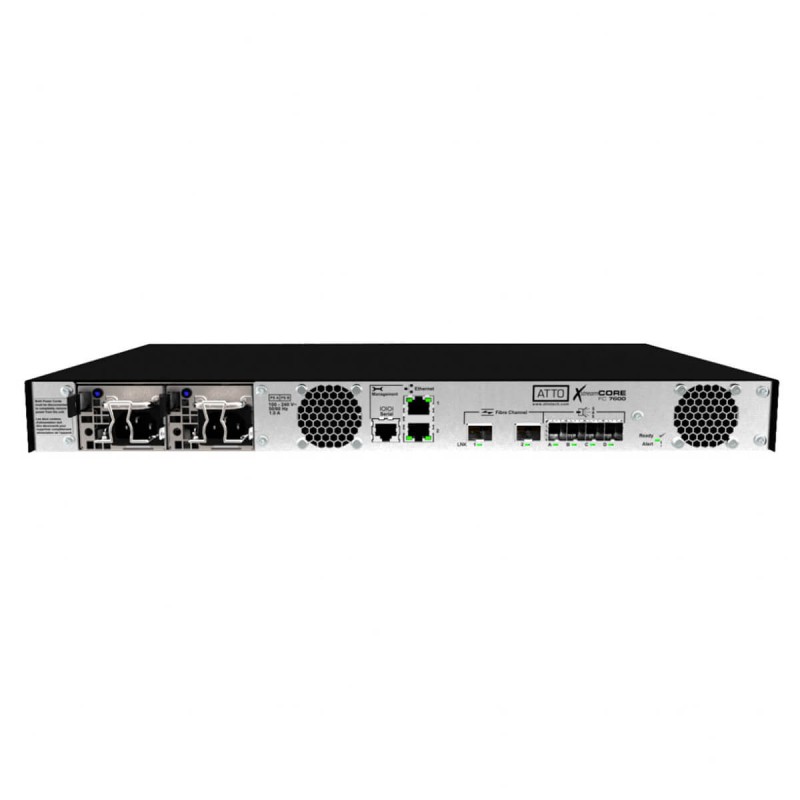 ATTO XstreamCORE FC 7600 Dual 32Gb FC to 12Gb SAS/SATA Storage Controller inc LC SFP+ Modules. R/PSU 1RU