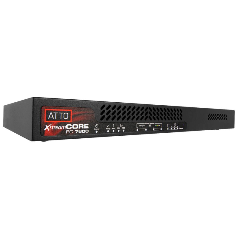 ATTO XstreamCORE FC 7600 Dual 32Gb FC to 12Gb SAS/SATA Storage Controller inc LC SFP+ Modules. R/PSU 1RU