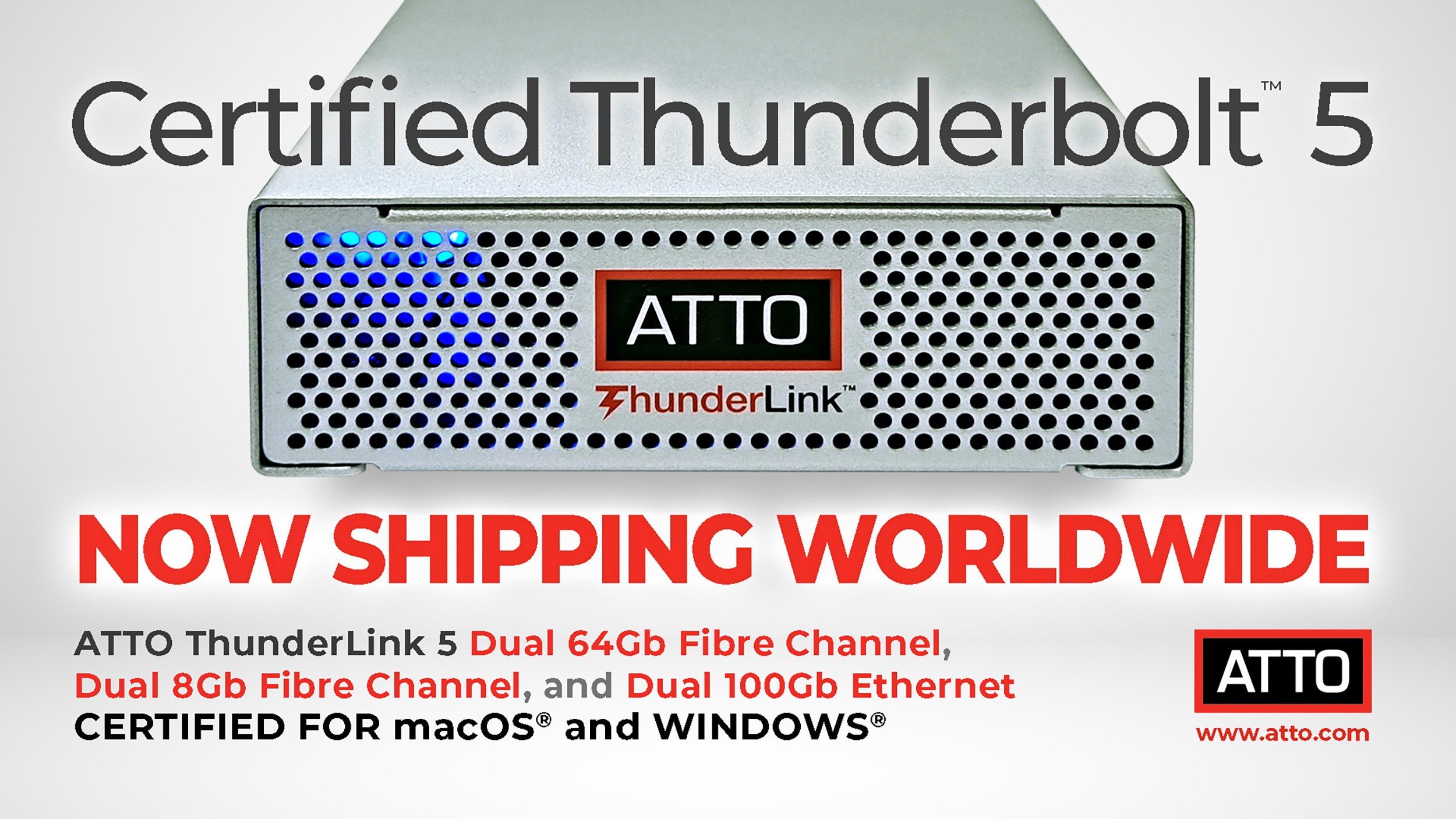 ATTO Technology is the first company to launch macOS and Windows certified Thunderbolt 5 Ethernet and Fibre Channel adapters